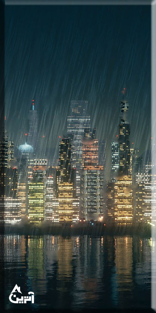 رادیاتور شیشه ای مدل سه تکه - تکه‌ی وسط با طرح دلخواه شهر در شب