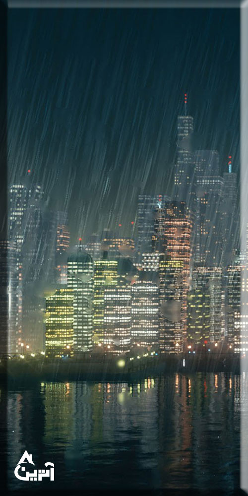 رادیاتور شیشه ای مدل سه تکه - تکه‌ی سمت چپ با طرح دلخواه شهر در شب