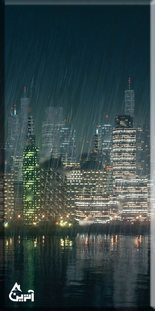 رادیاتور شیشه ای مدل سه تکه - تکه‌ی سمت راست با طرح دلخواه شهر در شب
